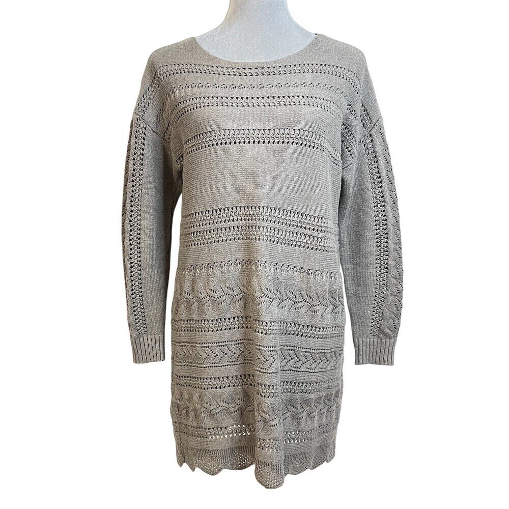 Sundance Silk Blend Open Knit Sweater Dress Women’s Petite S Khaki Midi Boho
